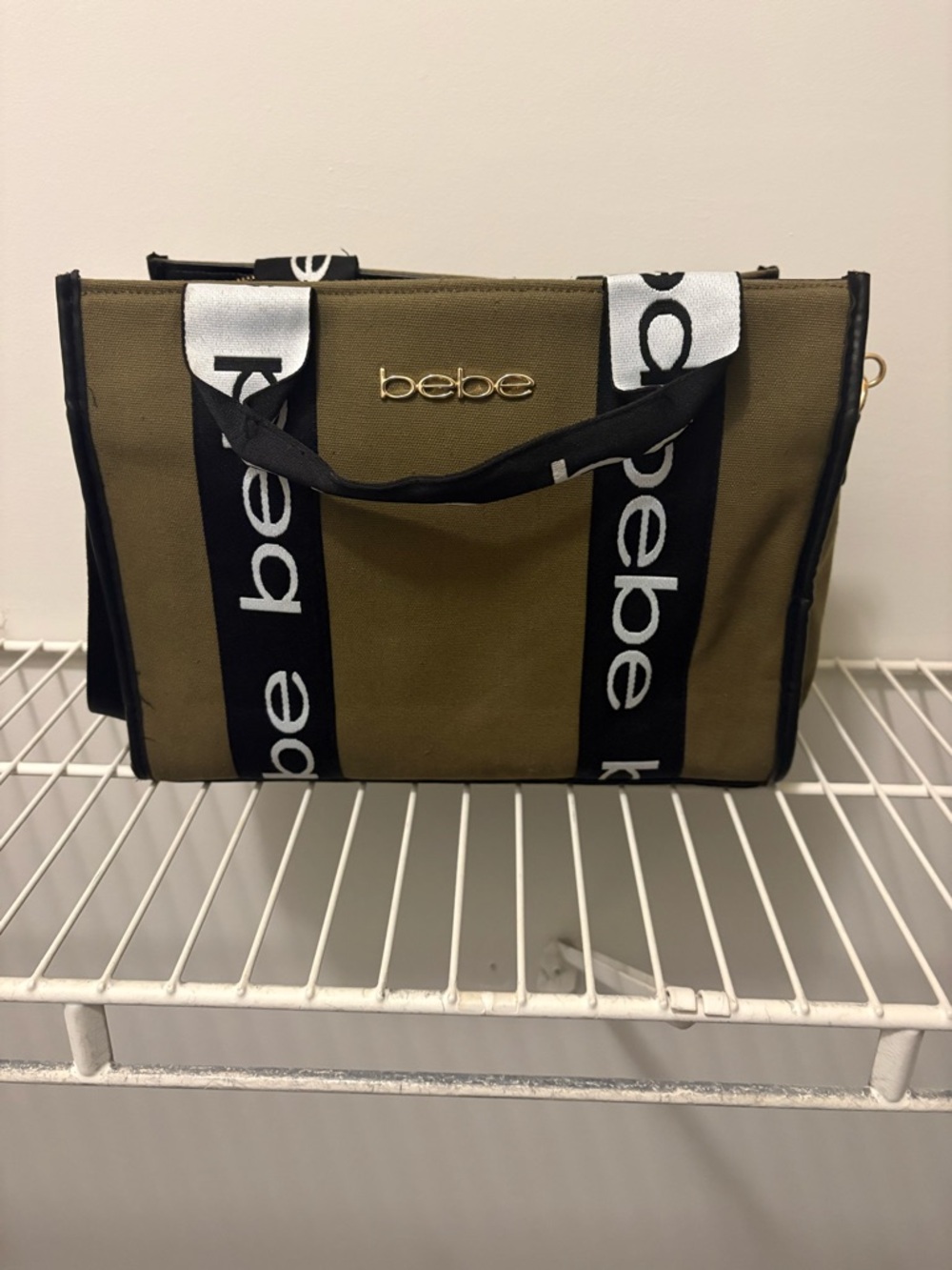 bebe Olive Canvas Duffel with Logo Straps